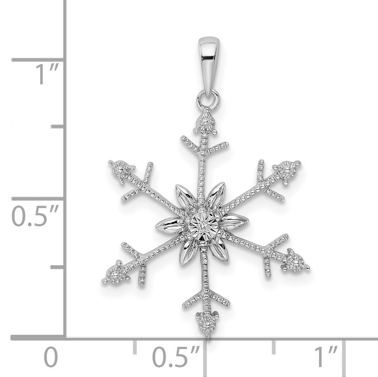 Sterling Silver Snowflake Pendant with Clear Diamond, Intricate Symmetrical Winter Design