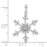 Sterling Silver Snowflake Pendant with Clear Diamond, Intricate Symmetrical Winter Design