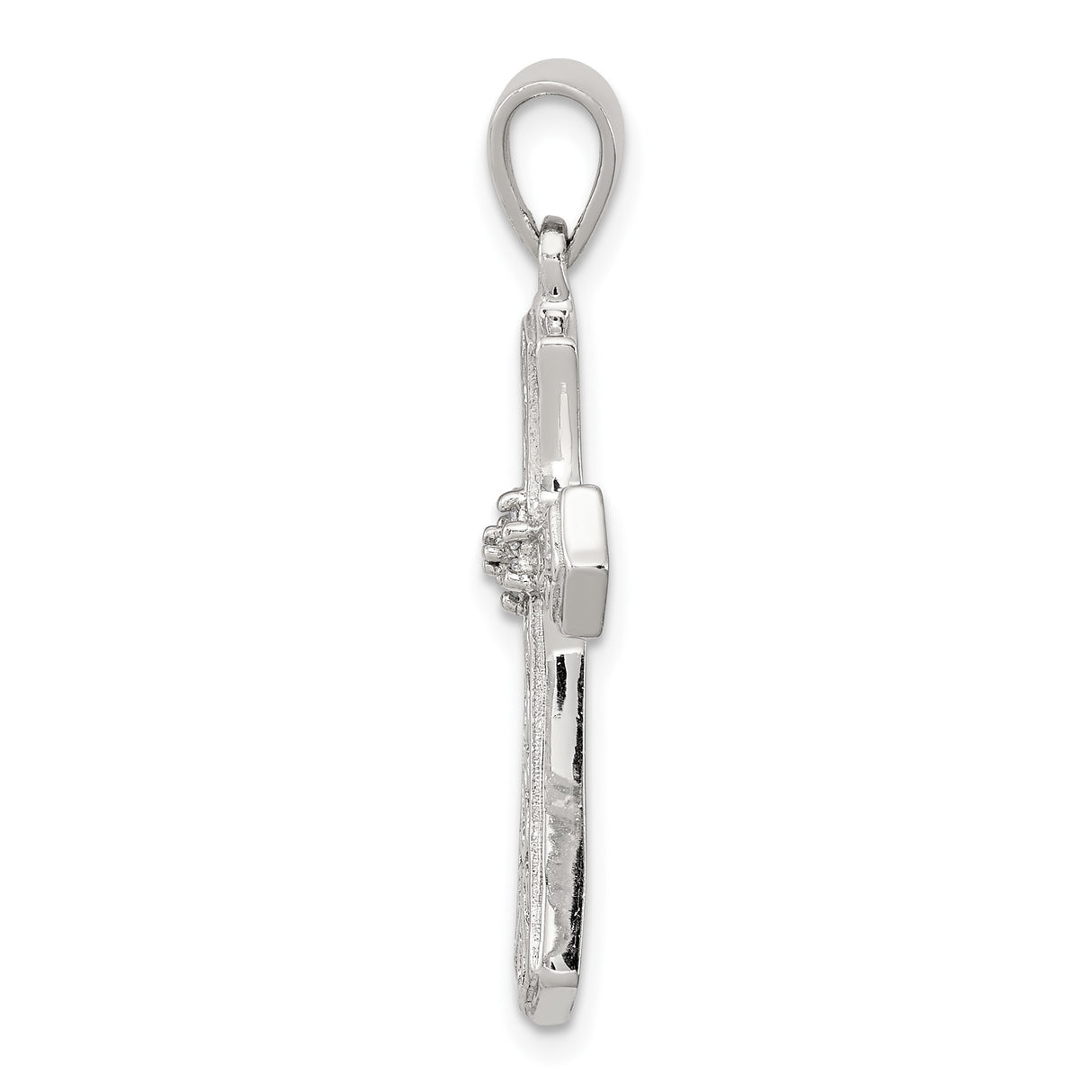 Sterling Silver Cross Pendant with Diamond, Ornate Floral Filigree and Scrollwork Design