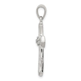 Sterling Silver Cross Pendant with Diamond, Ornate Floral Filigree and Scrollwork Design