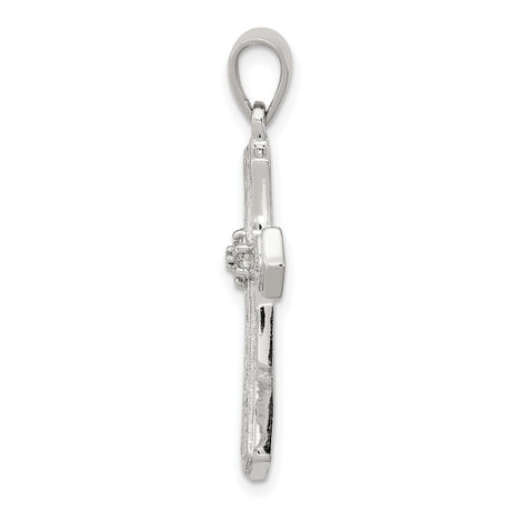Sterling Silver Cross Pendant with Diamond, Ornate Floral Filigree and Scrollwork Design