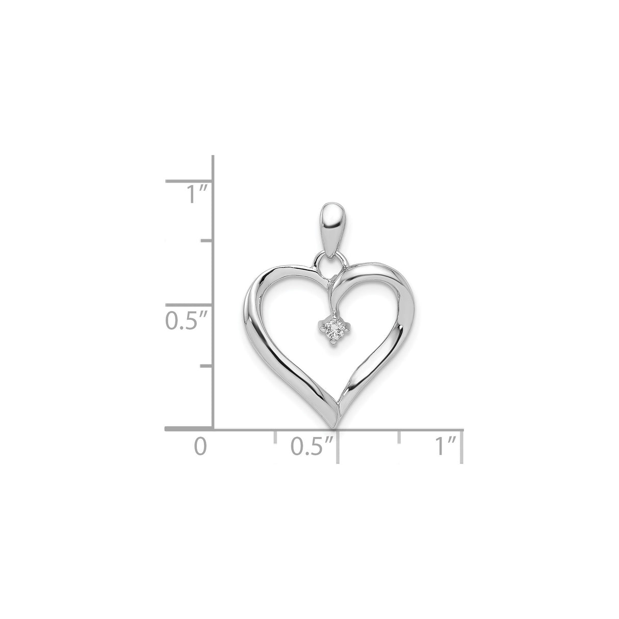 Sterling Silver Heart Pendant with Diamond and Cubic Zirconia Center Stone