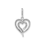 Sterling Silver Heart Pendant with Diamond Accents and Intertwined Double Open Heart Design