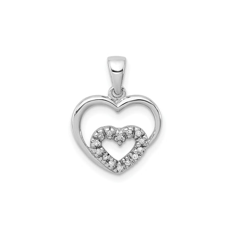 Sterling Silver Heart Pendant with Diamond and Cubic Zirconia Double Heart Design