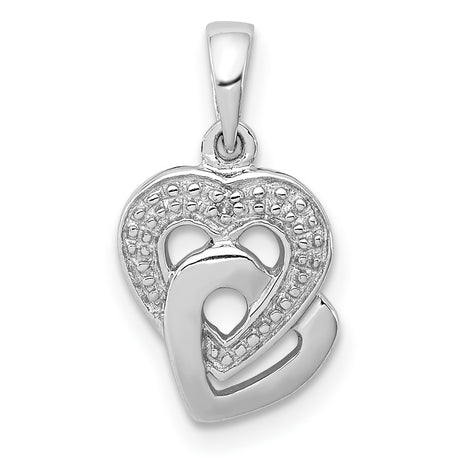 Sterling Silver Double Heart Pendant with Diamond, Romantic Intertwined Design for Women