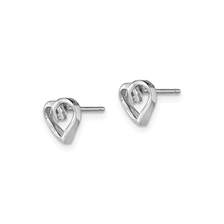 Sterling Silver Heart Stud Earrings with Diamond Accent and Open Loop Design for Women