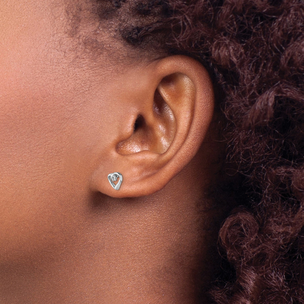 Sterling Silver Heart Stud Earrings with Diamond Accent and Open Loop Design for Women