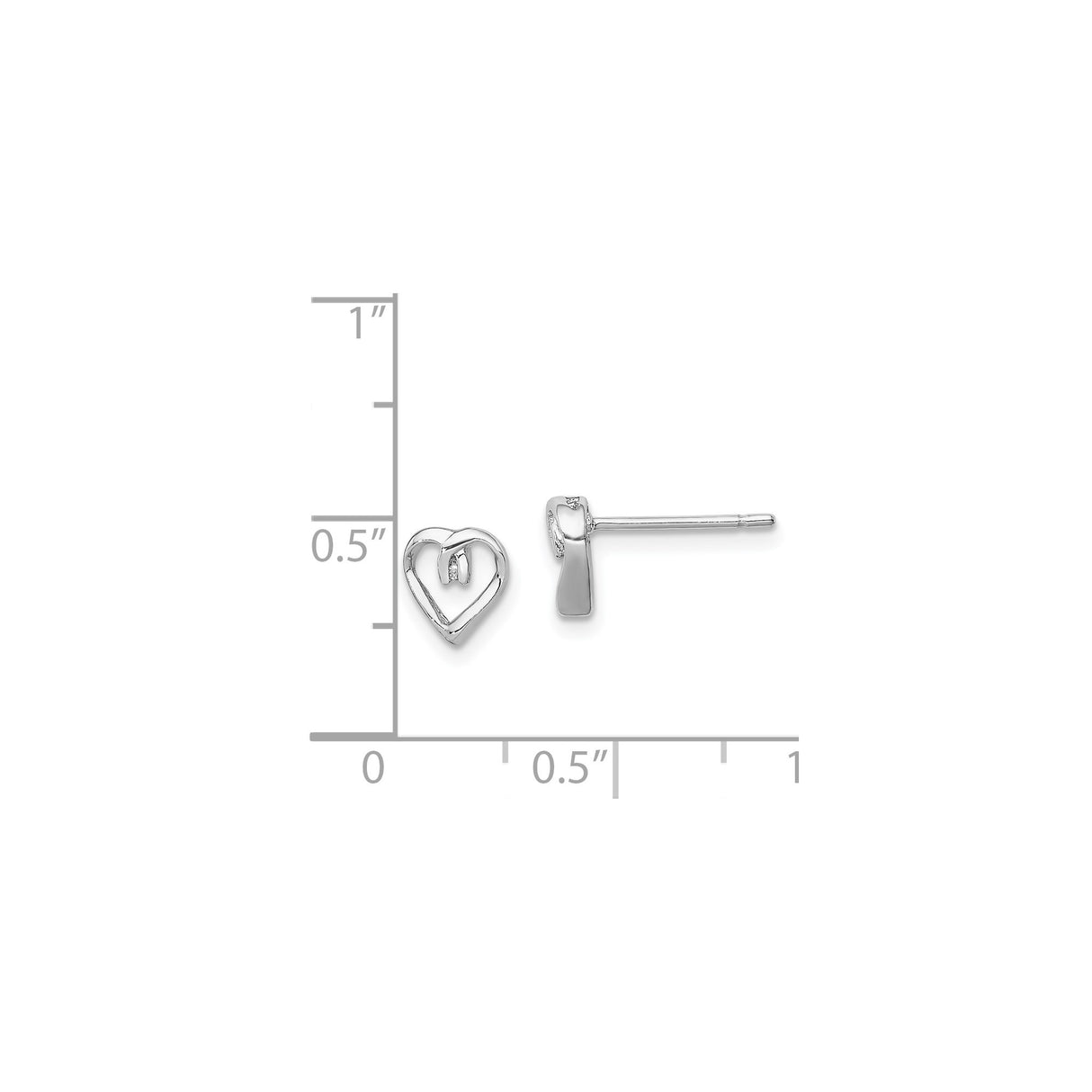 Sterling Silver Heart Stud Earrings with Diamond Accent and Open Loop Design for Women