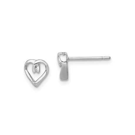 Sterling Silver Heart Stud Earrings with Diamond Accent and Open Loop Design for Women