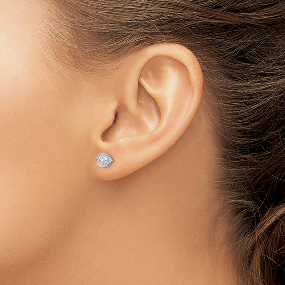 Sterling Silver Round Cubic Zirconia Stud Earrings Cluster