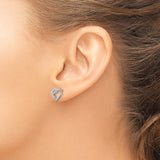 Sterling Silver Heart Stud Earrings with Diamond Accents, Open Design, Romantic Style