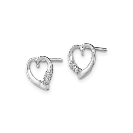 Sterling Silver Heart Shaped Stud Earrings with Diamond Accent, Minimalist Romantic Style
