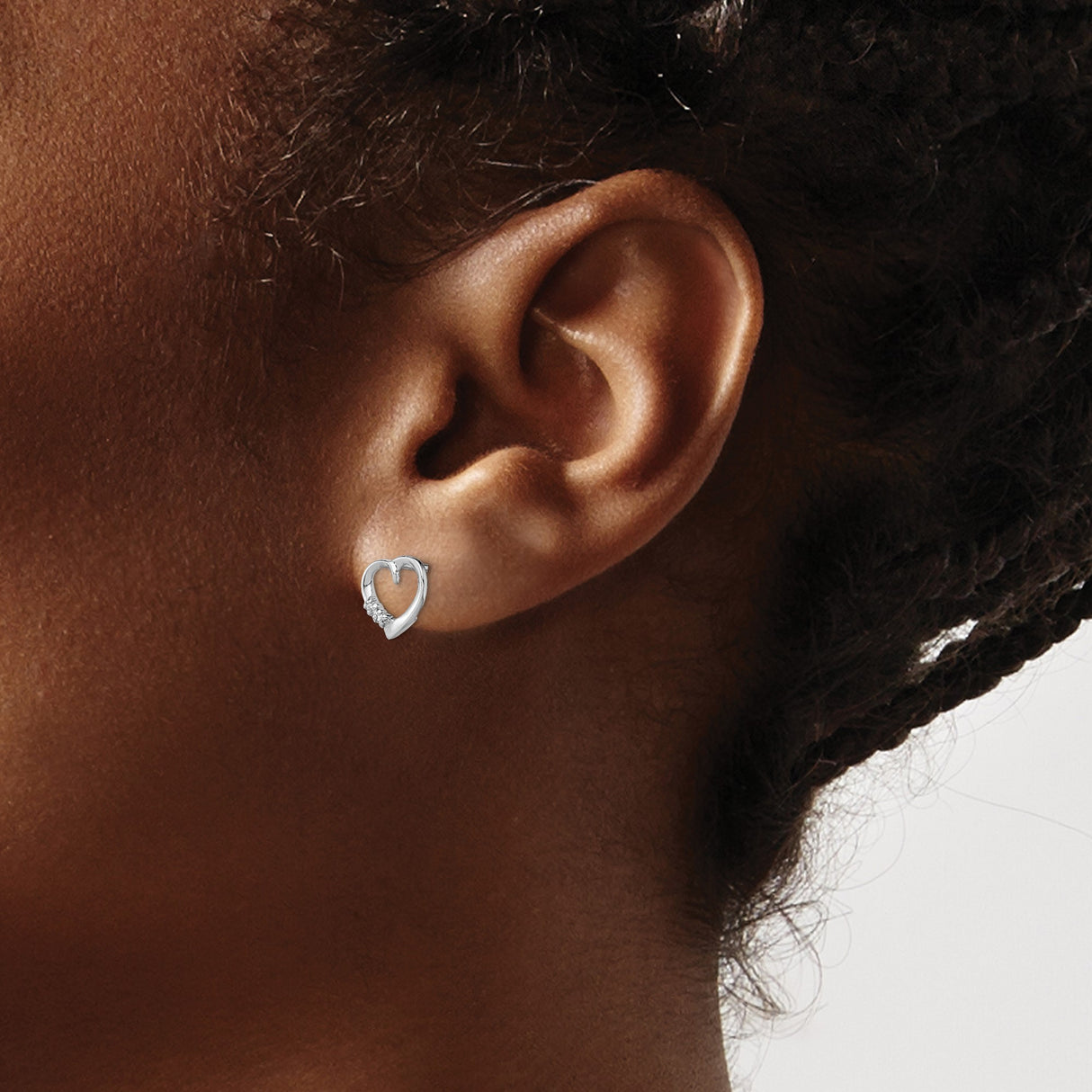Sterling Silver Heart Shaped Stud Earrings with Diamond Accent, Minimalist Romantic Style