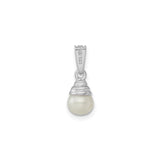 Sterling Silver Pendant with White Cultured Pearl and Diamond, Floral Bail Design