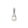 Sterling Silver Pendant with White Cultured Pearl and Diamond, Floral Bail Design