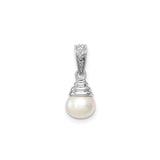 Sterling Silver Pendant with White Cultured Pearl and Diamond, Floral Bail Design