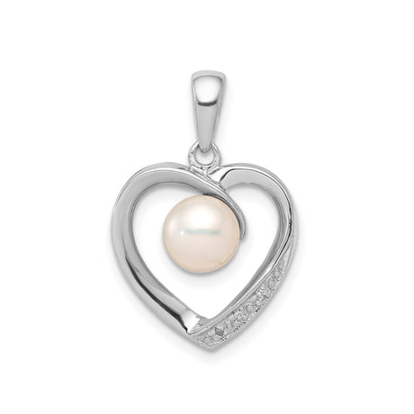Sterling Silver Heart Pendant with White Pearl Center and Diamond Accents for Women