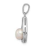 Sterling Silver Teardrop Pendant with White Pearl and Cubic Zirconia Accents