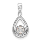 Sterling Silver Teardrop Pendant with White Pearl and Cubic Zirconia Accents