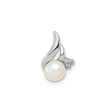 Sterling Silver Pendant with White Cultured Pearl and Cubic Zirconia Swirl Design