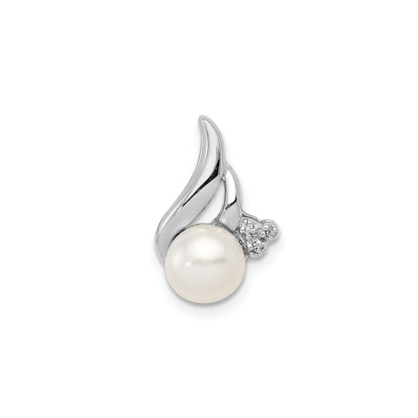Sterling Silver Pendant with White Cultured Pearl and Cubic Zirconia Swirl Design