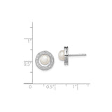 Sterling Silver Pearl Stud Earrings with Cubic Zirconia Halo Accent