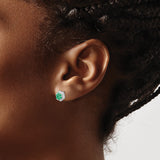 Sterling Silver Stud Earrings with Emerald and Diamond Halo, Floral Design for Women