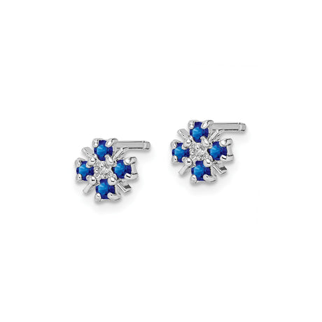 Sterling Silver Floral Stud Earrings with Sapphire and Diamond Accents