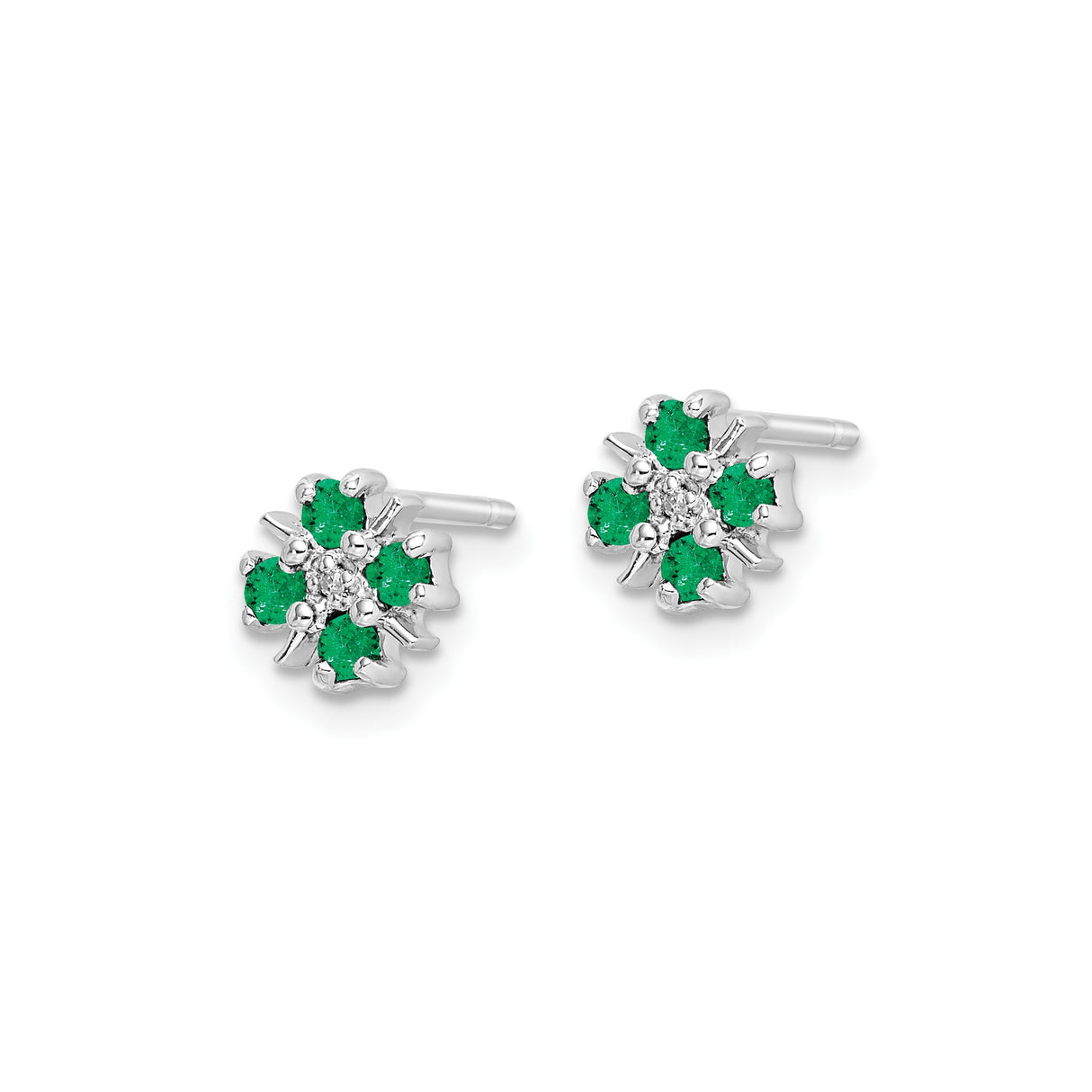 Sterling Silver Floral Cluster Stud Earrings with Emerald and Diamond Accents for Women