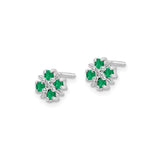 Sterling Silver Floral Cluster Stud Earrings with Emerald and Diamond Accents for Women