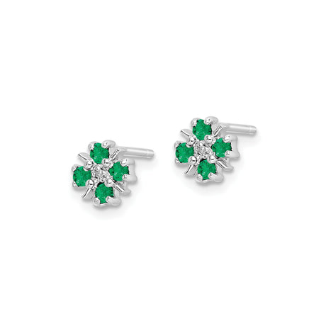 Sterling Silver Floral Cluster Stud Earrings with Emerald and Diamond Accents for Women