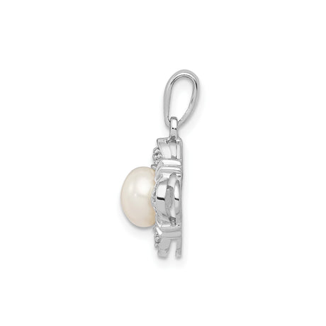 Sterling Silver Pendant with Cultured Pearl and Diamond in Floral Vintage Design