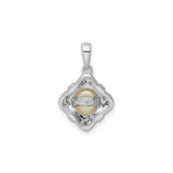 Sterling Silver Pendant with Cultured Pearl and Diamond in Floral Vintage Design