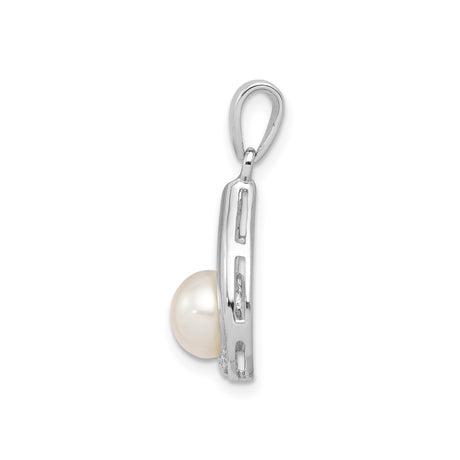 Sterling Silver Teardrop Pendant with Cultured White Pearl and Cubic Zirconia Accents