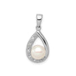 Sterling Silver Teardrop Pendant with Cultured White Pearl and Cubic Zirconia Accents