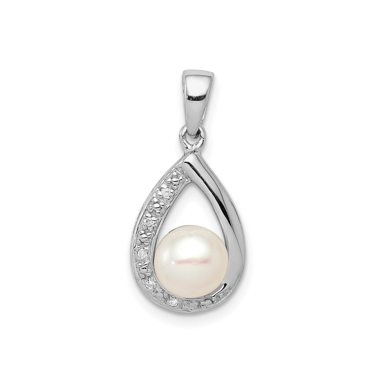Sterling Silver Teardrop Pendant with Cultured White Pearl and Cubic Zirconia Accents