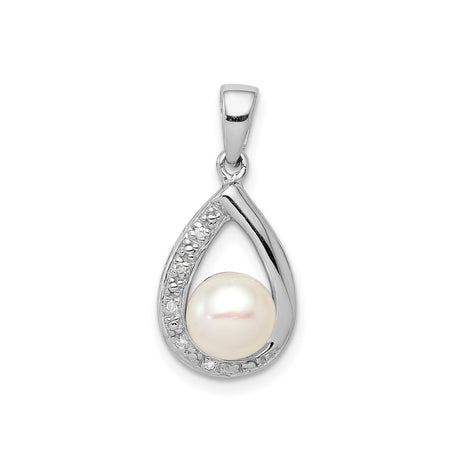 Sterling Silver Teardrop Pendant with Cultured White Pearl and Cubic Zirconia Accents