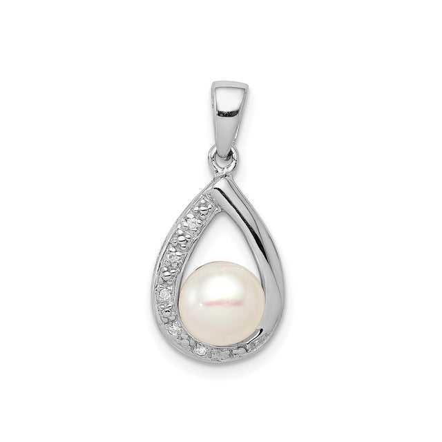 Sterling Silver Teardrop Pendant with Cultured White Pearl and Cubic Zirconia Accents