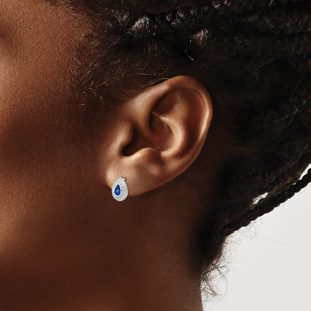 Sterling Silver Teardrop Stud Earrings Blue Pear Pavé CZ