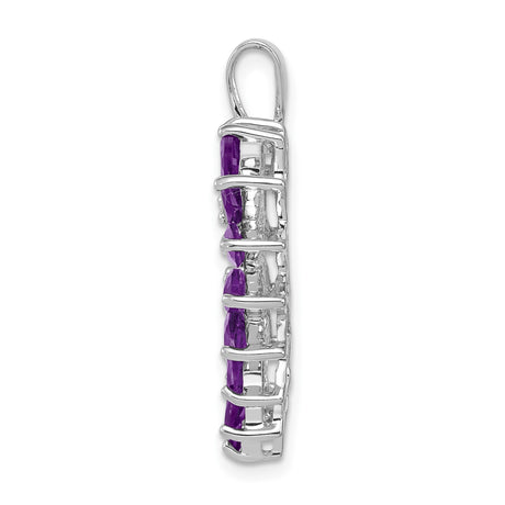 Sterling Silver Circle Pendant with Amethyst Marquise Gemstones in Floral Design