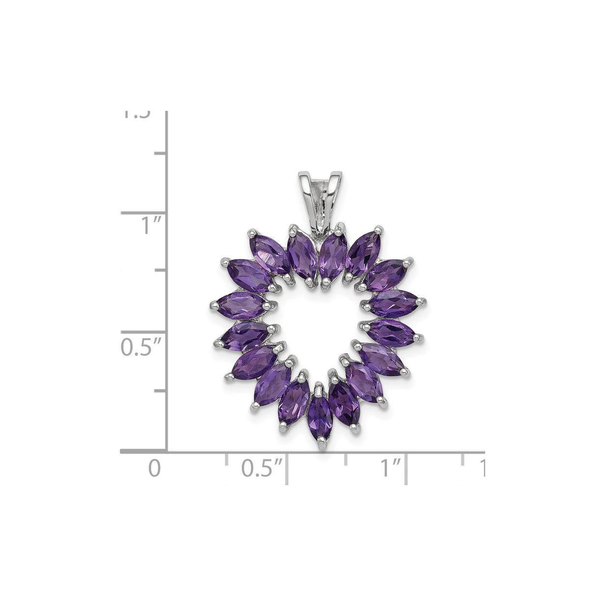 Sterling Silver Circle Pendant with Amethyst Marquise Gemstones in Floral Design