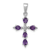 Amethyst Pear Cross 20x15mm 0.67ct Charm Pendant in Real 925 Sterling Silver
