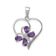 Sterling Silver Heart Pendant with Amethyst and Diamond, Marquise and Pear Cut, Floral Design