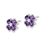 Sterling Silver Flower Stud Earrings with Heart Shaped Amethyst Gemstones