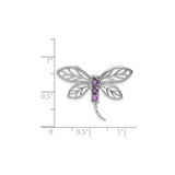 Sterling Silver Dragonfly Brooch with Amethyst and Openwork Wings