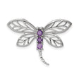 Sterling Silver Dragonfly Brooch with Amethyst and Openwork Wings