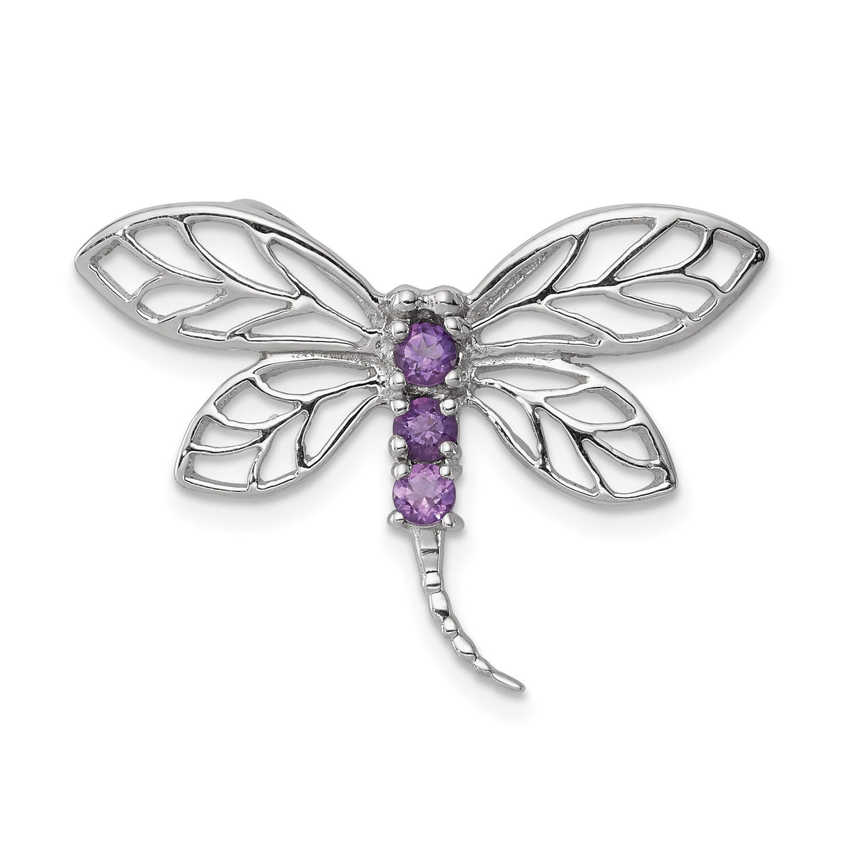 Sterling Silver Dragonfly Brooch with Amethyst and Openwork Wings