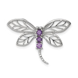 Sterling Silver Dragonfly Brooch with Amethyst and Openwork Wings