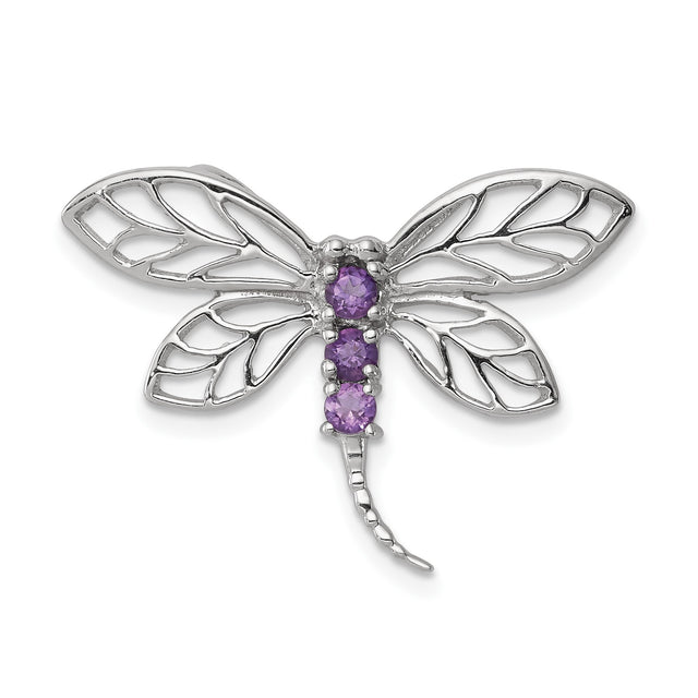 Sterling Silver Dragonfly Brooch with Amethyst and Openwork Wings