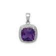 Sterling Silver Pendant with Cushion Cut Amethyst and Diamond Accents, Framed Design for Women